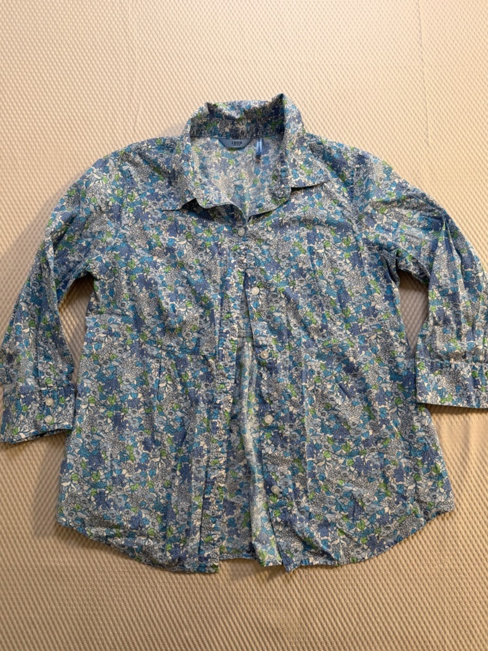 Vintage Izod Blue Floral Button Down Shirt Cottagecore Preppy Liberty Style PM